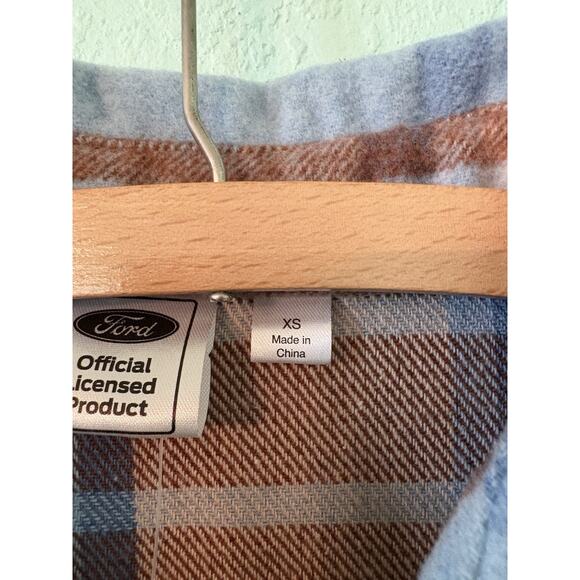 NWT Womens XS Ford Bronco Western Flannel Blue Brown Plaid Button Shirt Jacket - Picture 3 of 5